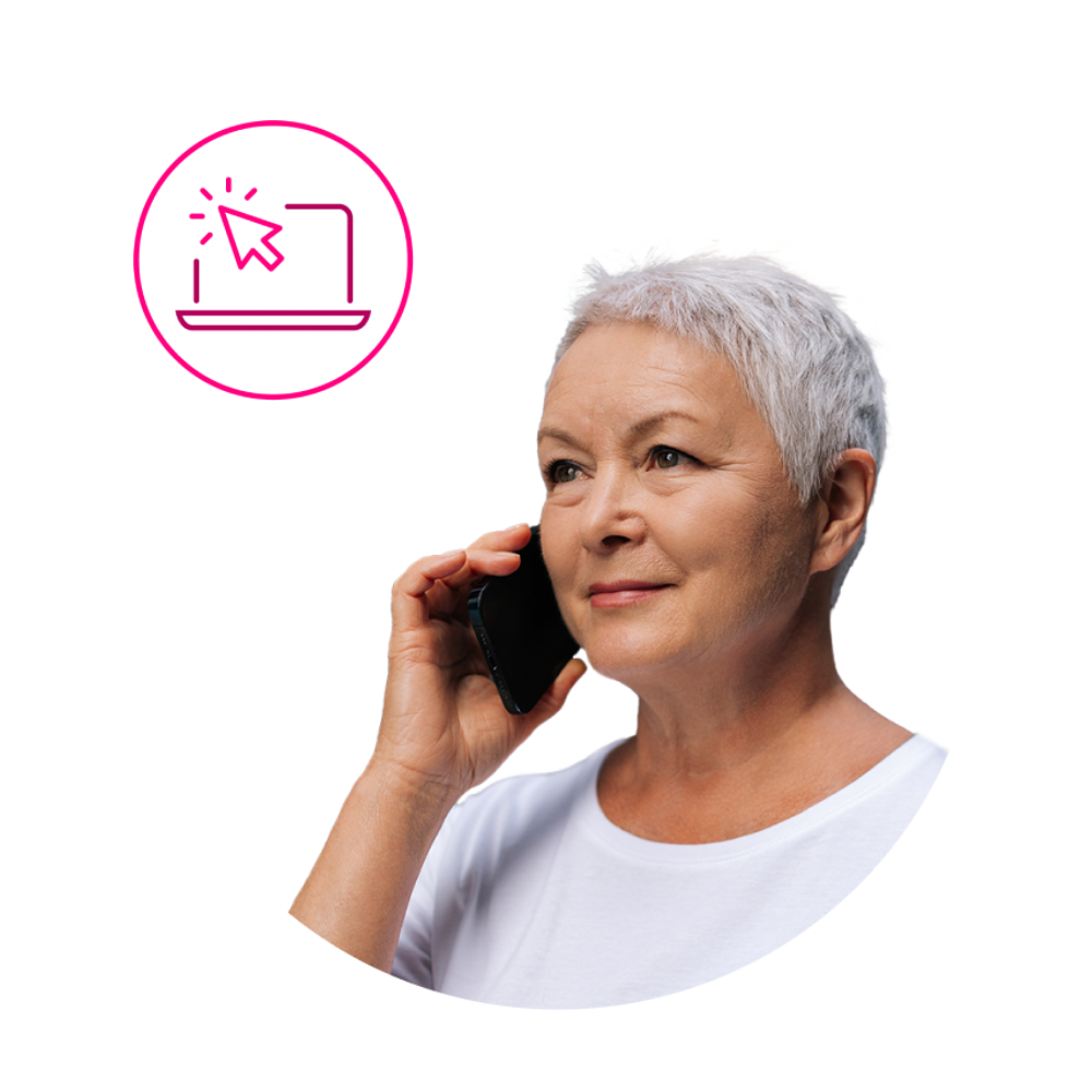 Older adult patient using a smartphone, representing simplified patient engagement, digital health communication, AI-powered support services, and improved healthcare access.